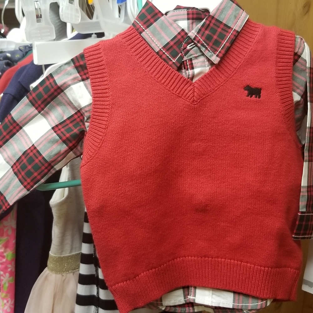 Baby boy's plaid dress shirt and sweater combo 6mo. Size